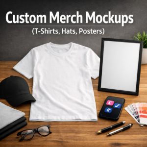 Custom Merch Mockups (T-shirts, hats, posters)